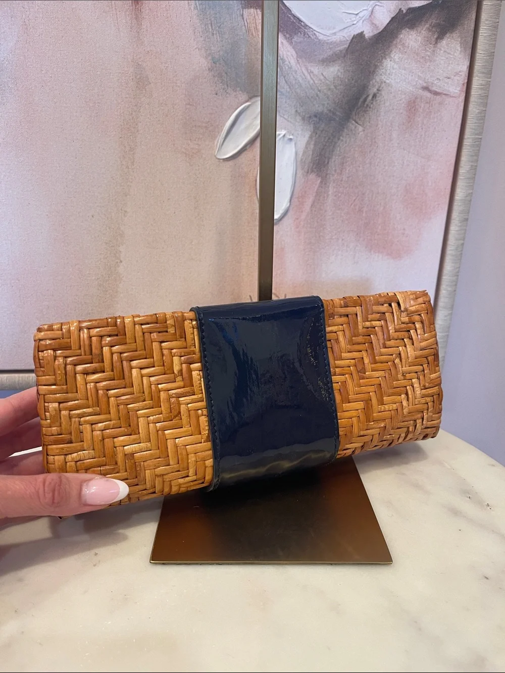 Tory Burch Rattan Clutch in Navy